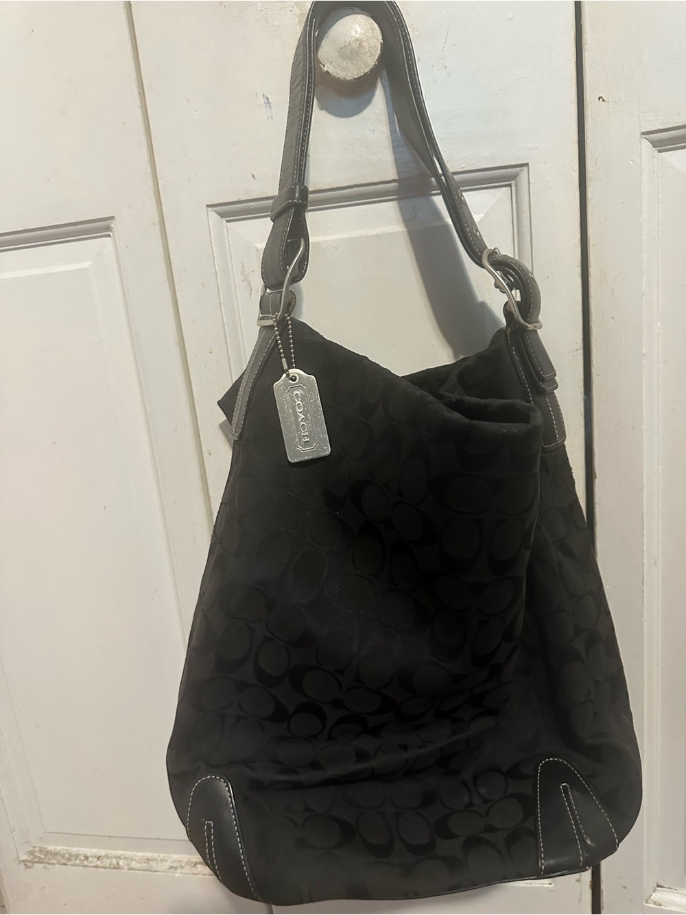 Coach Black Signature Jacquard Hobo Shoulder Bag large size